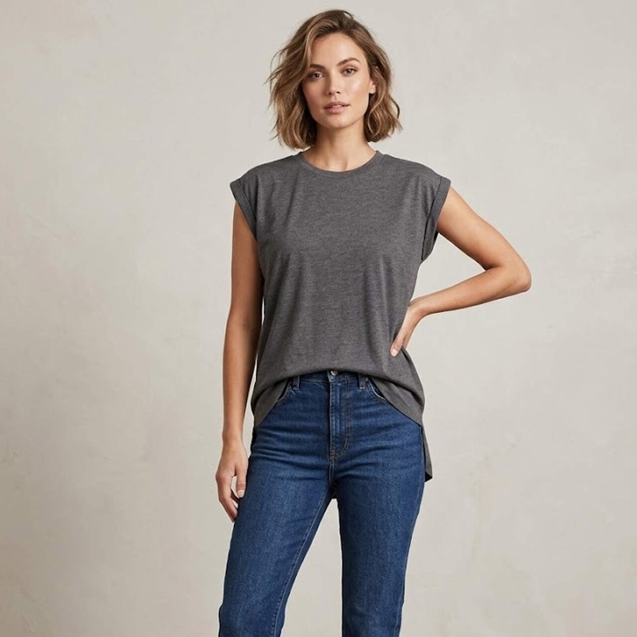BELLA + CANVAS Women’s Rolled Cuffs Muscle Tee Sleeveless Top for Everyday Comfort